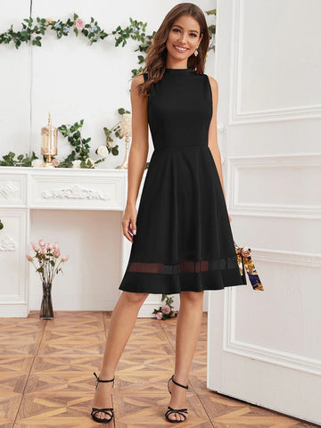 Women's Sleeveless Round Neck Fit and Flare Dress