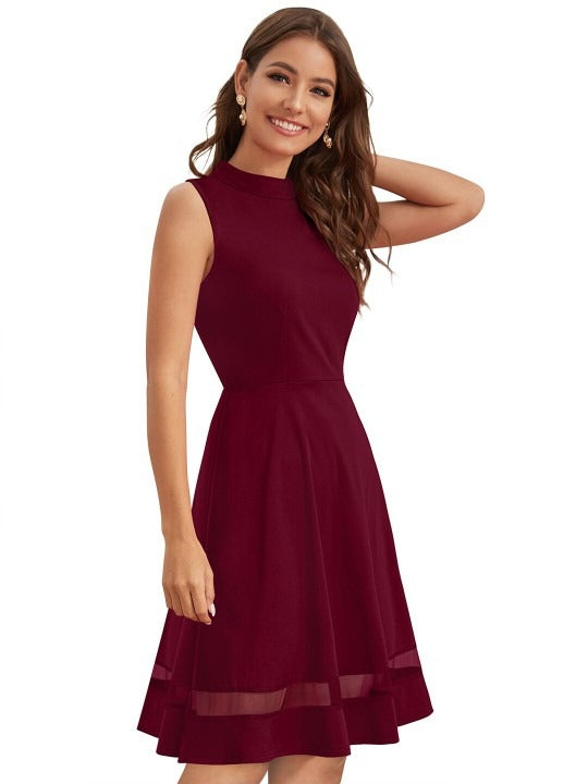 Women's Sleeveless Round Neck Fit and Flare Dress