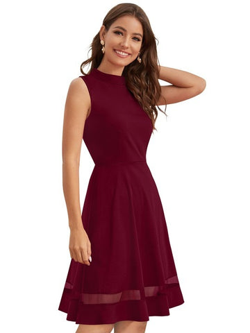 Women's Sleeveless Round Neck Fit and Flare Dress