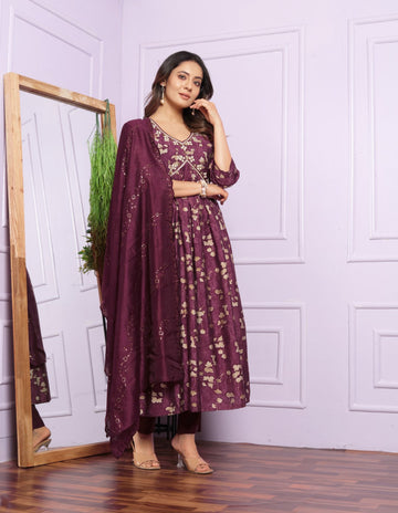Purple modal silk designer premium ready to wear kurta set
