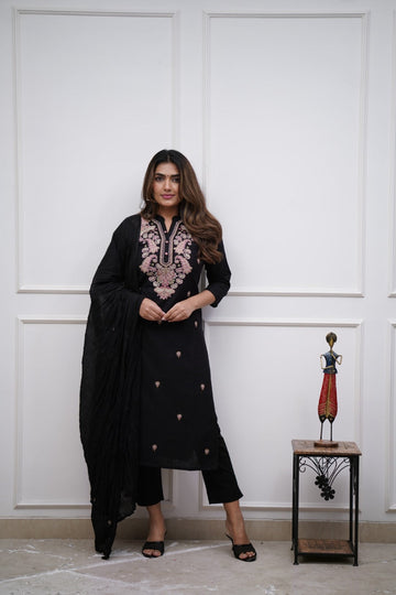 Women Embroidered Chanderi  SILK  kurta set