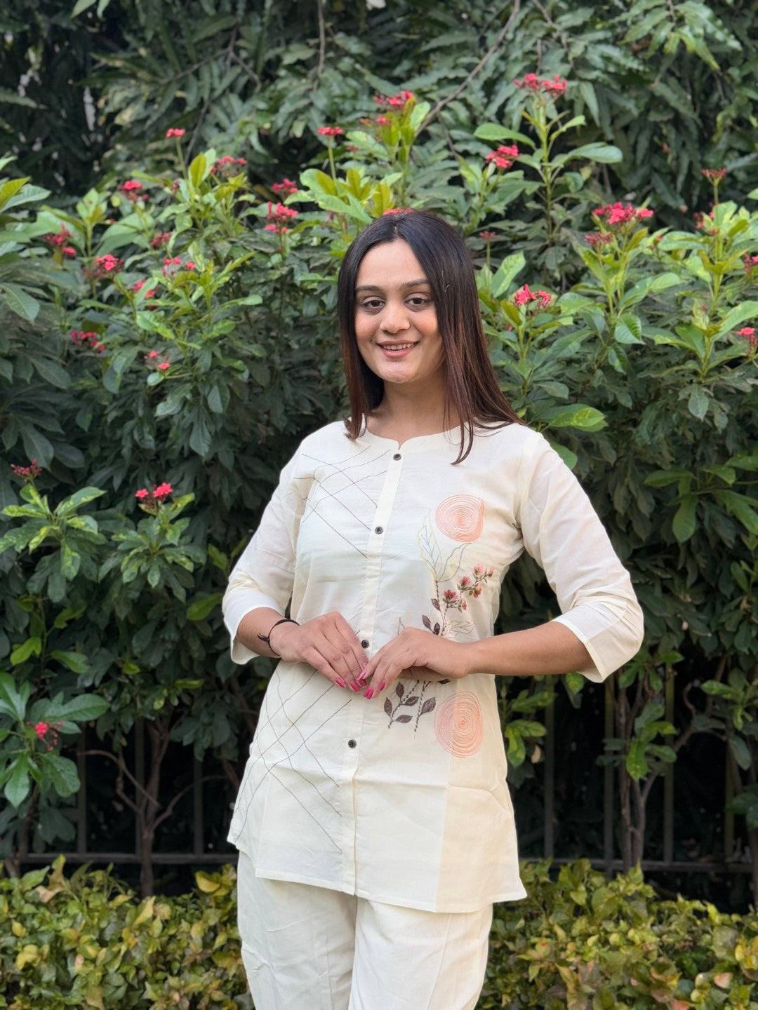 Embroidery Chakra Pure Cotton White Co-ord Set