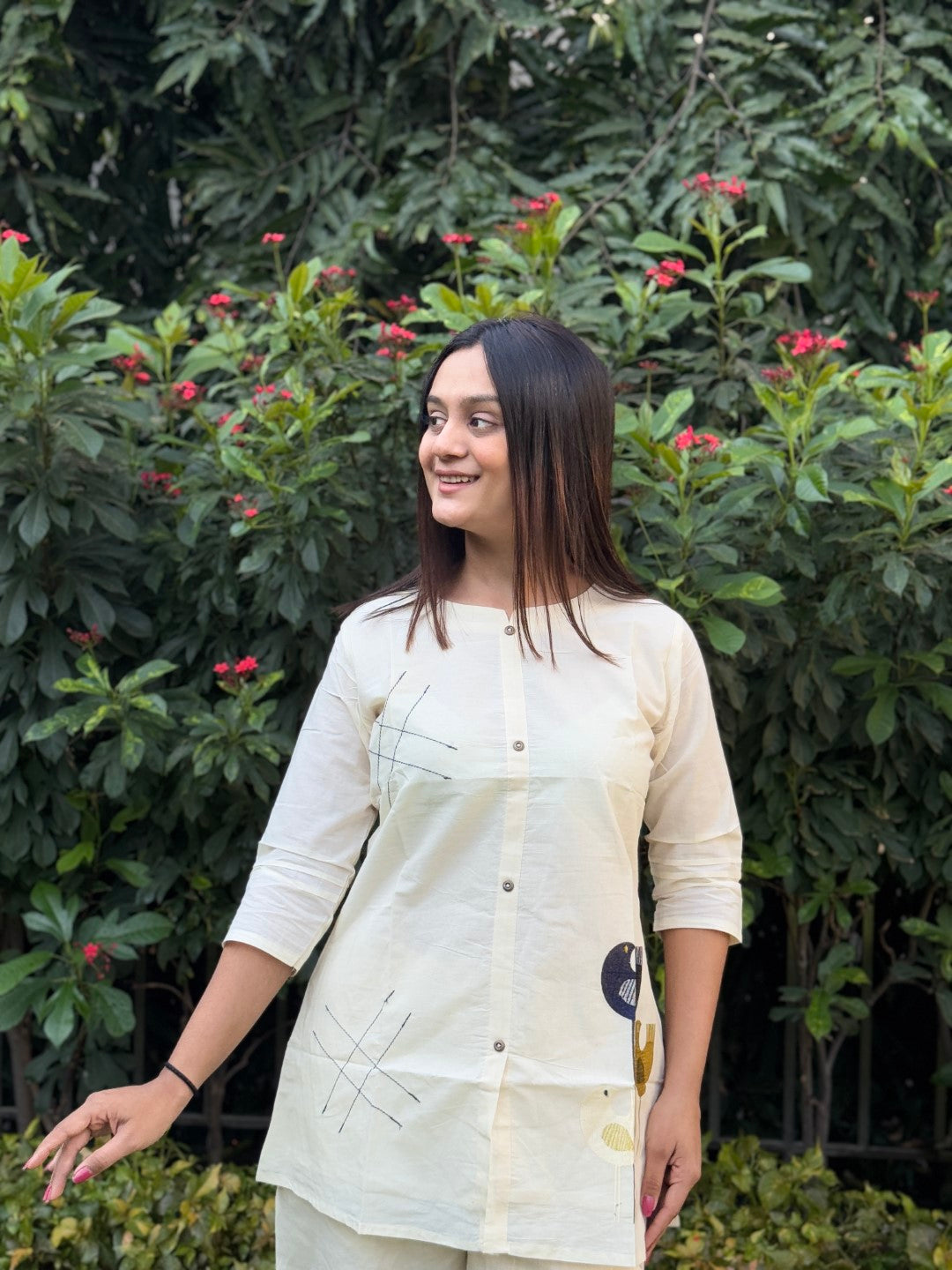 Embroidery Dove Pure Cotton White Co-ord Set