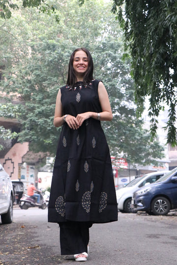 Roman Silk Sleeveless Kurti With Palazzo Set