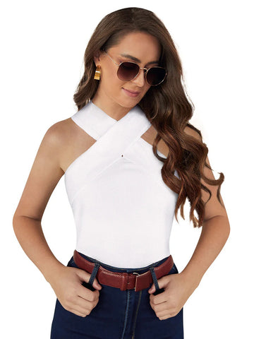 Trendy Crisscross Halter Neck Knit Top with Chic Cut-Outs