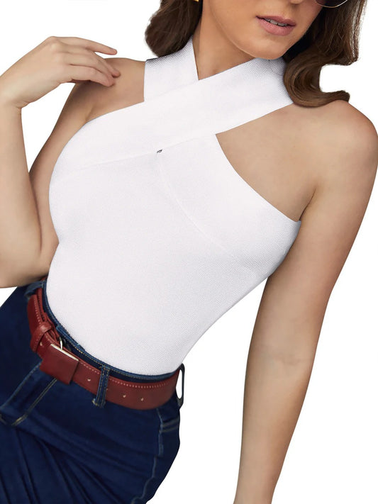 Trendy Crisscross Halter Neck Knit Top with Chic Cut-Outs