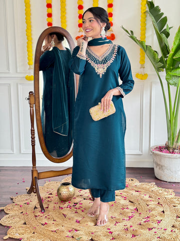Morpich Kurta Pant set With Dupatta