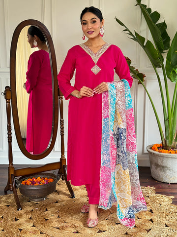 Pink Kurta Pant set with Dupatta
