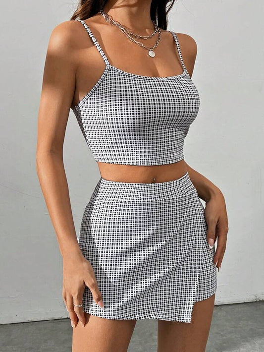 Women's Crop Top & Skirt Two Piece Set With Spaghetti Strap