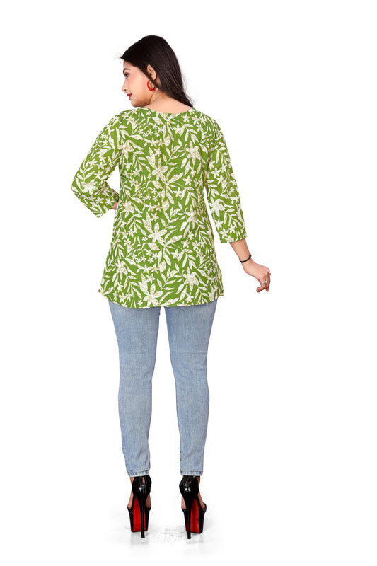 Fashionable Green Digital Print Top