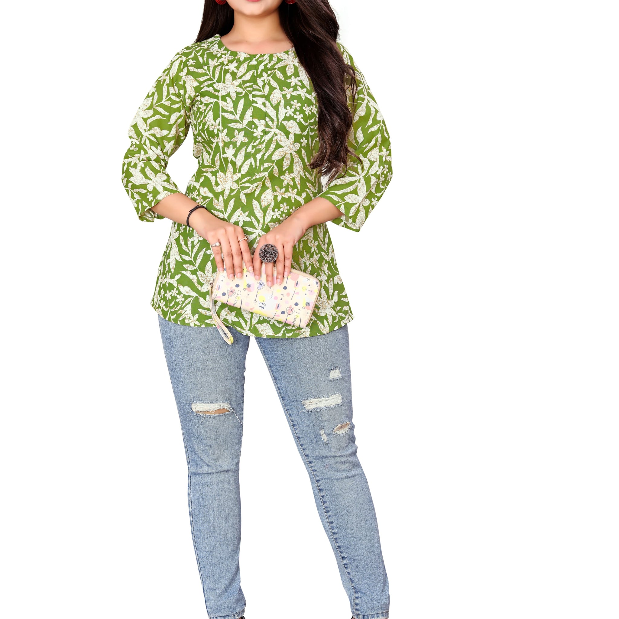 Fashionable Green Digital Print Top