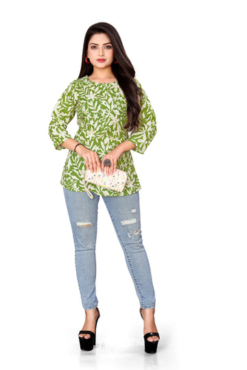 Fashionable Green Digital Print Top