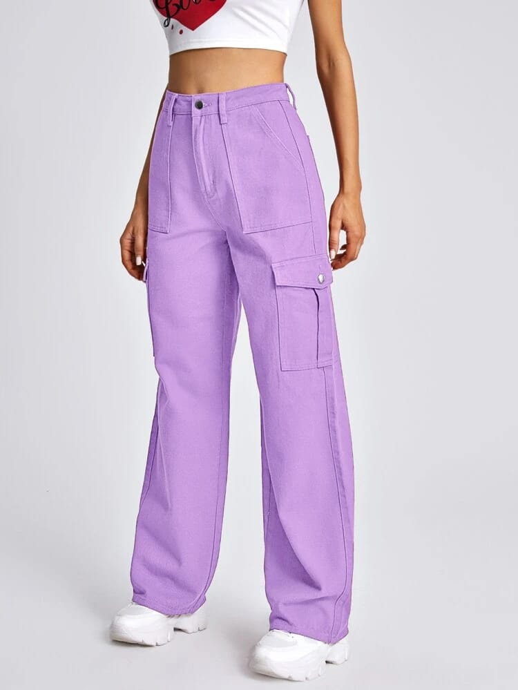 High-Waisted Lavender Cargo Pants