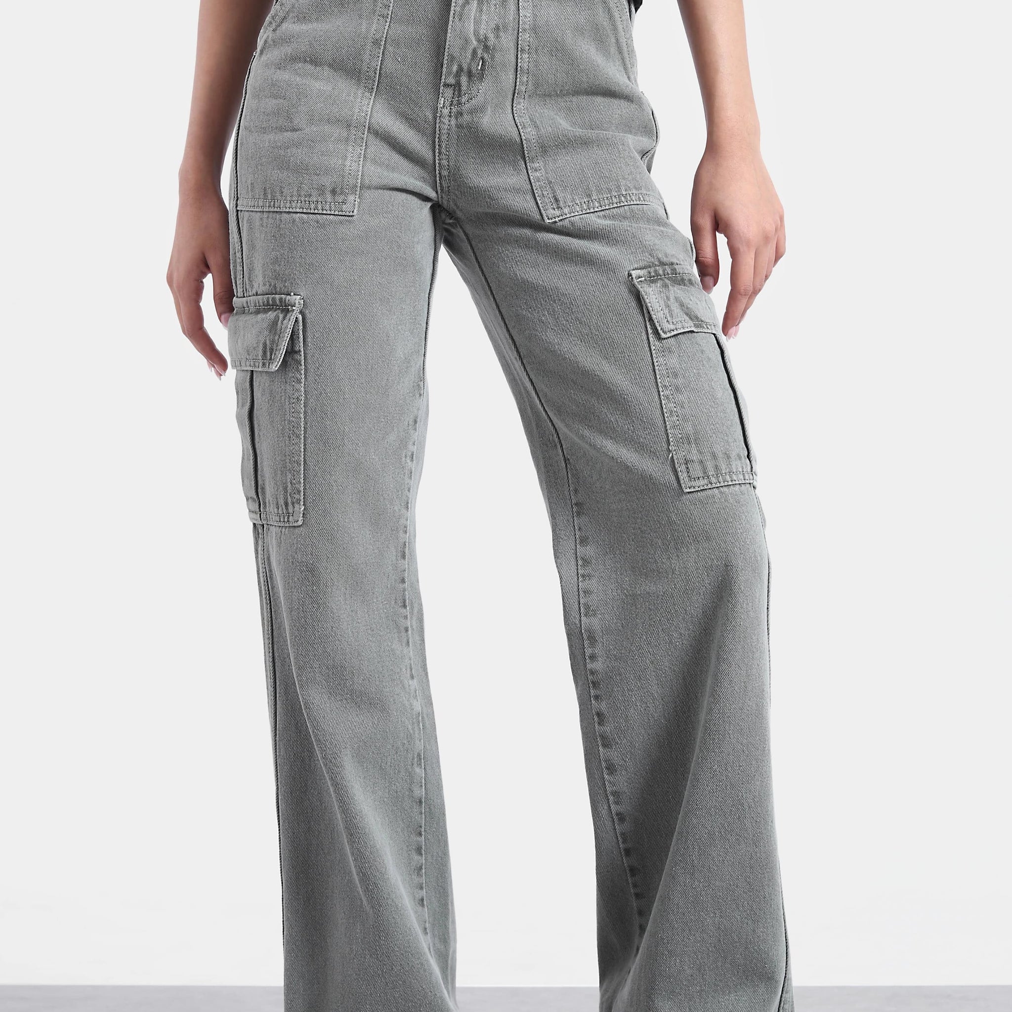 Gray Textured Cargo Pants