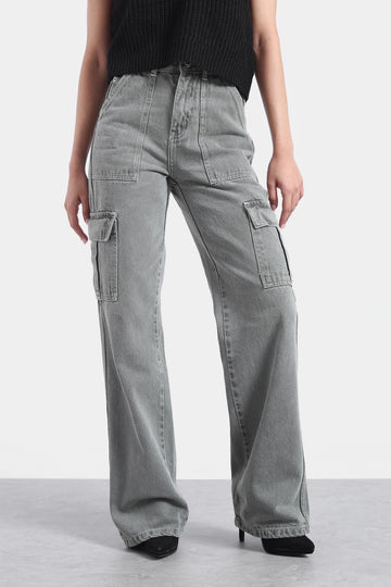 Gray Textured Cargo Pants