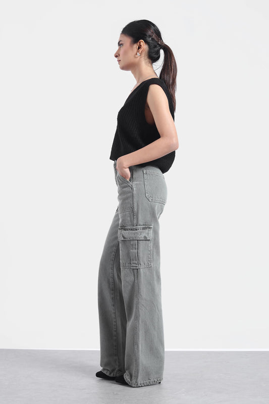 Gray Textured Cargo Pants