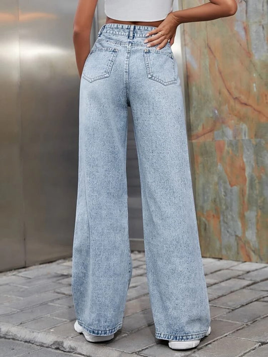 High Waist Ripped Cut Out Wide Leg Jeans