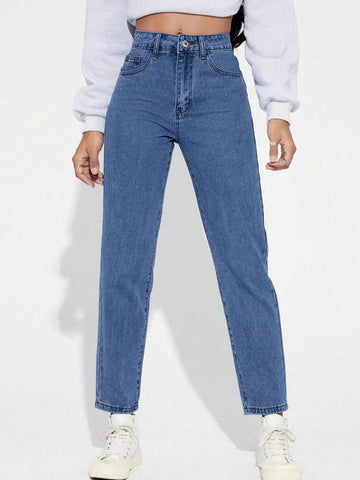 Solid Straight Leg Jeans