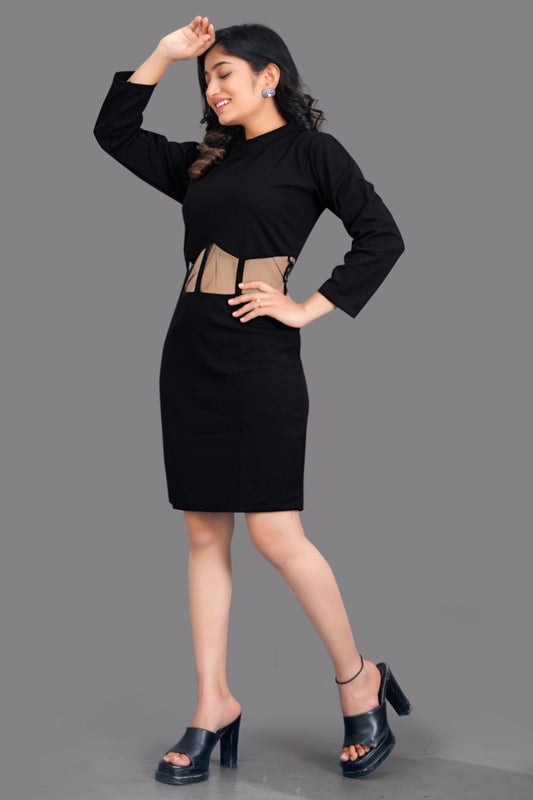 Solid V-Neck Viscose Women's Dress