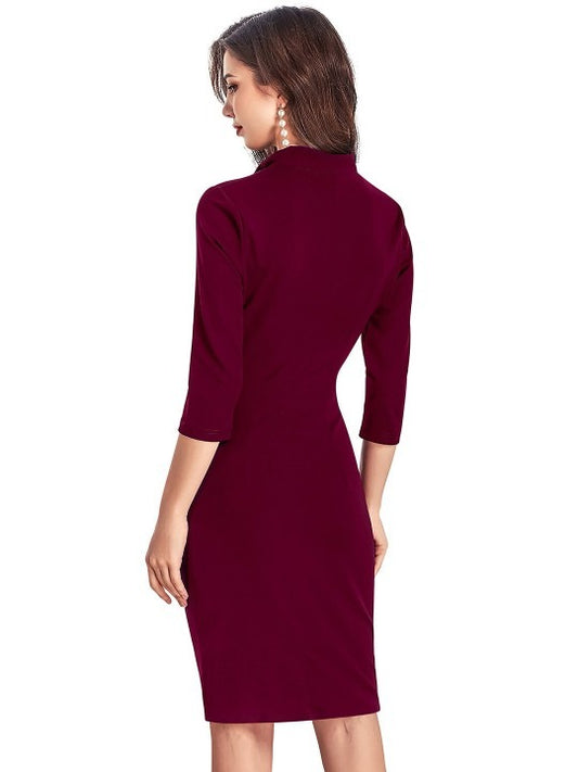 Fashionable Maroon Bodycon Dress with Regular Sleeves - Formal and Evening Wear